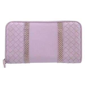 Like New Bottega Veneta Intrecciato Leather Python Purple Round Zip Long Wallet 0656 [Used] BOTTEGA VENETA