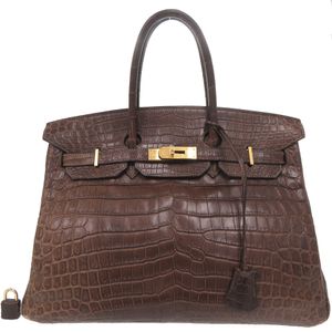 Hermes Birkin 35 Niloticus Matte Gris Elephant Gold Hardware □E Stamp (Made in 2001) Handbag Brown 0925 [Used] HERMES