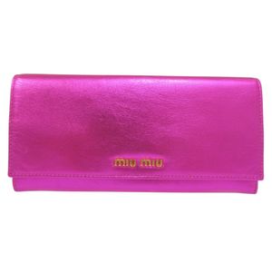 Excellent condition Miu Miu bi-fold long wallet 5M1109 gold hardware leather metallic pink 0655 [Used] MIUMIU