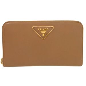 Excellent condition Prada Triangle Logo Plate Round Zipper Wallet 1M0506 Gold Hardware Leather Braun Brown Long Wallet 0663 [Pre-owned] PRADA