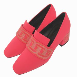 Like New Hermes Donna 60 (Donna) Bejeweled Pumps, Size 37 (Japanese Size 24cm), Fabric Pink Loafers, Shoes 1559 [Used] HERMES