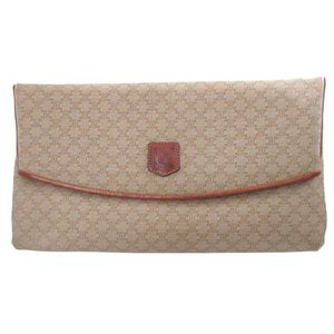 셀린느 마카담 PVC 가죽 베이지 ブラウン 차 클러치 백 0854【중고】 CELINE