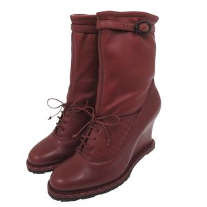 Bottega Veneta Intrecciato Stitch Wedge Ankle Boots, Size 36 (Japanese Size 23cm), Leather, Wine RED/ Bordeaux, Red, Shoes 1690 [Used] BOTTEGAVENETA