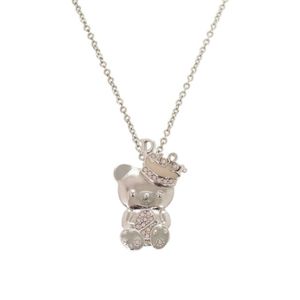 Christian Dior Teddy Bear Crown Metal Silver Necklace 1642 [Used] Christian Dior