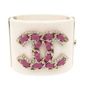 Excellent condition Chanel Coco Mark plastic metal rhinestone white bangle bracelet 1529 [Used] CHANEL