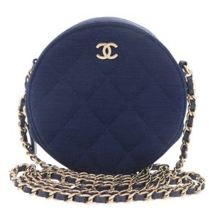 Like New Chanel Coco Mark Matelassé Round Cotton Shoulder Bag, Serial Number 28, Gold Hardware, Blue Chain Shoulder Bag, 1658 [Pre-owned] CHANEL