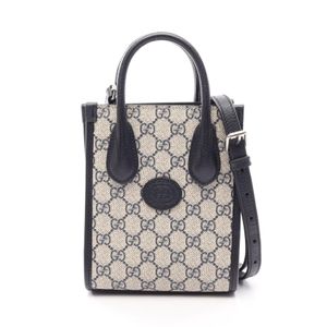 【二手】Gucci GUCCI 手提包 互扣式 G 迷你托特包 2WAY 671623 米色/海軍藍 PVC 塗層帆布 皮革 互扣式 G 迷你托特包
