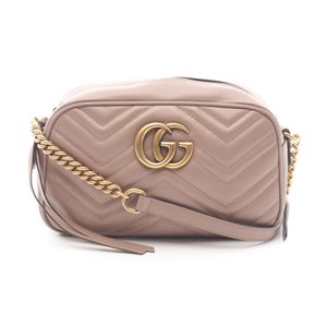 【二手】Gucci GG Marmont 單肩包 447632 粉紅色米色皮革 GG Marmont 小號相機包 女士二手 A