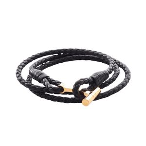 【二手】Tom Ford TOM FORD手環 T JM005ICL002GNAAL 黑色皮革鍍金手環 男士全新
