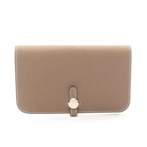 【二手】愛馬仕 HERMES 雙折長皮夾 Dogon GM Etoupe 皮革 Dogon Duo Etoupe 女士二手 A