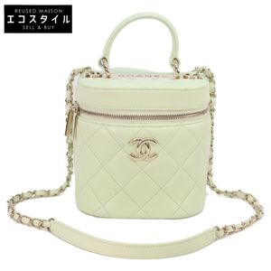 香奈兒 AS1626 萊姆綠金色五金羊羔絨 Trendy CC 兩用化妝包 [二手]