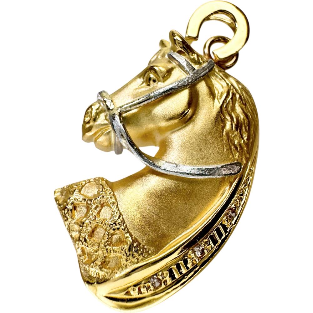 Horse motif diamond pendant top, K18 gold/Pt900 platinum, 6.0g