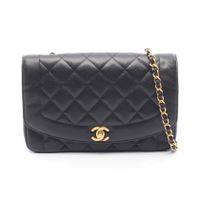 [Pre-owned] Chanel CHANEL Shoulder Bag Matelassé Diana Flap A01165 Black Caviar Skin (Grained Calf) Matelassé Diana Chain Shoulder Bag