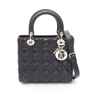 【중고】 디올 Dior 핸드백 LADY DIOR 레이디 디올 미디엄 카나지 2WAY M0565ONG 블랙 가죽 레디 디올 카나지 2way 토트 미디엄