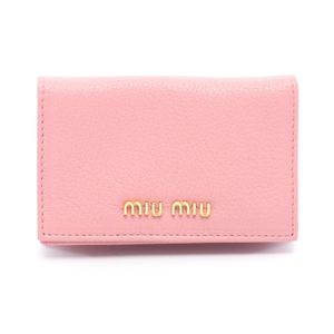 [Used] Miu Miu Business Card Holder, Madras Pink Leather, Women's, Used B