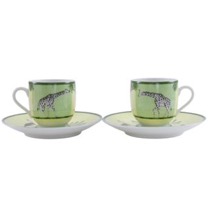 Hermes Green Demitasse Cup and Saucer pair Set - Tableware, African Ceramics, Green/Yellow - [Used]