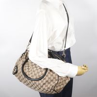 Gucci Sukey Tote Bag, 2-Way Shoulder Bag, 223974, GG Canvas, Brown, Shoulder Bag/Handbag, 2-Way, A5 Size, Double Zipper, Women's [Used]
