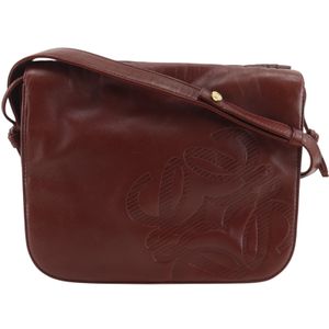 LOEWE Anagram Shoulder Bag, Vintage Leather, Red, Shoulder Bag, A5 Size, Magnetic Closure, Women's [Used]