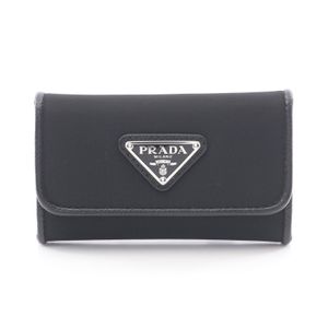 [Used] Prada PRADA Key Case UZO TESSUTO 6-ring 1PG222 Black Nylon Saffiano Leather Triangle Logo 6-ring Key Case Women's Used A