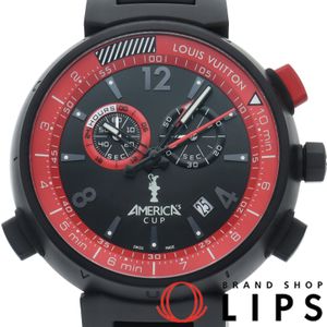 루이비통 텀블 크로노그래프 아메리카스컵 세계 한정 1851개 Tambour Chronograph America's Cup Q101A SS/러버 맨즈 시계 블랙 미품 【중고】