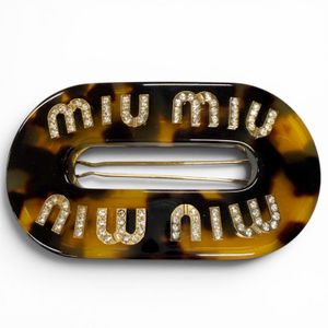 Excellent condition ★ MIUMIU 5JF088 Logo Crystal Plex Hair Clip Barrette Braun Made in Italy Women's