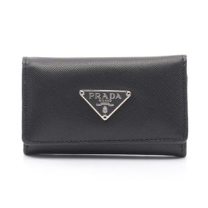 [Used] Prada PRADA Key Case, Triangle Plate, 6 Hooks, Black Saffiano Leather, Triangle Logo, 6 Hook Key Case, Unisex, Used A
