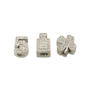 Used CHANEL No. 5 Clover perfume bottle clasp 3-piece set, crystal CLEAR metal magnet hair accessory charm A22P, unused Coco Mark rhinestone silver barrette.