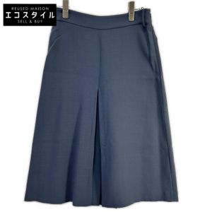 Loro Piana FAI8486 Navy Silk x Wool Center Pleated Side Zip Skirt Size 40 [Used]