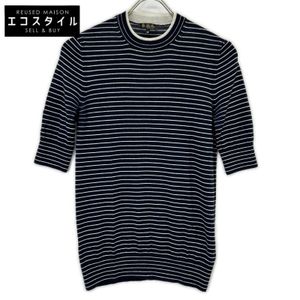 Loro Piana FAL6249 Navy x White Border Cashmere x Silk Half-Sleeve Knit, Size 42 [Used]