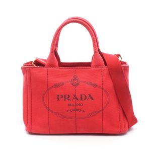【중고】 프라다(PRADA) 토트백 CANAPA(카나파) 미니 2WAY 레드 캔버스 2WAY 토트 여성용 중고(상태 B)