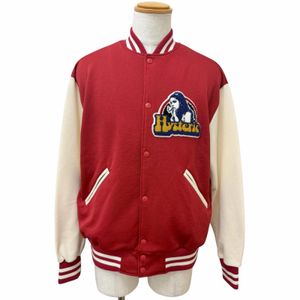 Mint condition □ HYSTERIC GLAMOUR 02261CJ01 SMOKING GIRL logo print patch varsity jacket, RED/ ivory, XL, Made in Japan, Authentic, Men's