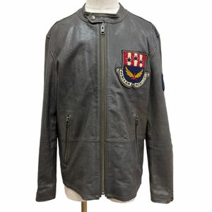 [Continuously Reviewed] Excellent Condition □ AVIREX 6171060 Sheepskin Stand Collar Leather Jacket, Rider Color , Charcoal, XXL, Authentic, Men's
