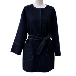 Excellent condition ★ Loro Piana 100% cashmere belted, concealed placket, Color coat, navy, size L, made in Italy, authentic, women's.