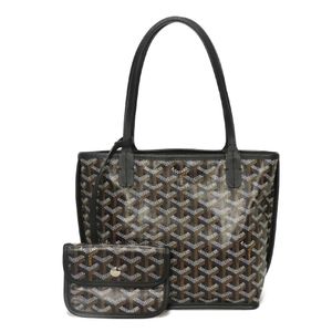 二手 Goyard Anjou 迷你托特包，雙面小牛皮手拿包，人字紋黑色托特包