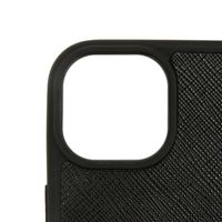 Used PRADA iPhone 15 case with strap, calfskin, black enamel, silver triangle logo, Nero color. (Item No. 1ZH184 QHH F0632)