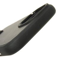 Used PRADA iPhone 15 case with strap, calfskin, black enamel, silver triangle logo, Nero color. (Item No. 1ZH184 QHH F0632)