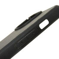 Used PRADA iPhone 15 case with strap, calfskin, black enamel, silver triangle logo, Nero color. (Item No. 1ZH184 QHH F0632)