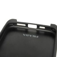 Used PRADA iPhone 15 case with strap, calfskin, black enamel, silver triangle logo, Nero color. (Item No. 1ZH184 QHH F0632)