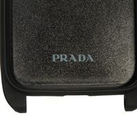 Used PRADA iPhone 15 case with strap, calfskin, black enamel, silver triangle logo, Nero color. (Item No. 1ZH184 QHH F0632)