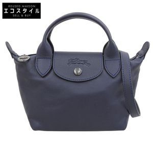 Longchamp PLIAGE CUIR XS All-Leather 2-Way Handbag, Like New, Women's, Navy [Pre-owned]