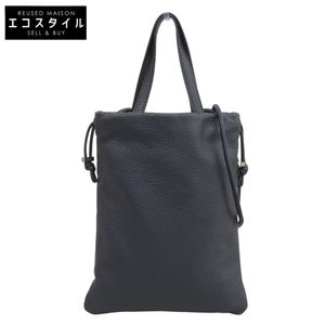 Fujitaka Fino Leather 2-Way Drawstring Bag (Handbag/Shoulder Bag) - Excellent Condition - Women's - Navy [Pre-owned]