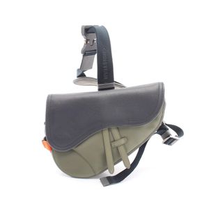 【중고】 디올 Dior 웨스트 백 보디 백 DIOR × sacai SADDLE 안장 카키/네이비 나일론 가죽 DIOR×SACAI 안장 보디 백 남성 Used A