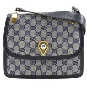 Gucci Old Gucci Shoulder Bag, Vintage GG Canvas, Navy, Shoulder Bag with Flap, Women's [Pre-owned]