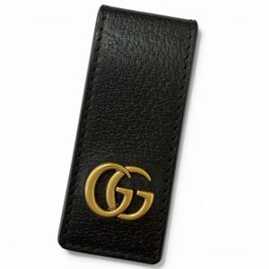 Excellent condition □ GUCCI 522885 Leather GG Marmont Logo Gold Hardware Money Clip Wallet Black Made in Italy Recommended for Men ◎