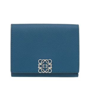 상태 아주 좋은 로에베(LOEWE) 아나그램 트라이폴드 가죽 지갑(블루, 3단) 1108【중고】