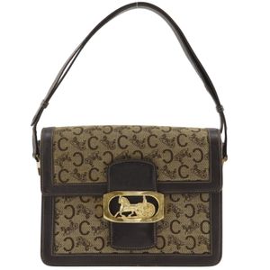 CELINE C Macadam Shoulder Bag, Carriage Hardware, Old Celine Canvas, Brown, Shoulder Bag, A5 Size, Flap, Women's [Used]