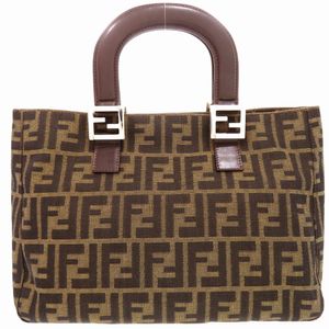 미품 펜디 주카 26329 레더 캔버스 브라운 핸드백 0866【중고】FENDI