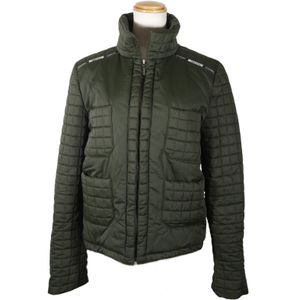 Chanel zip-up jacket, blouson, chocolate bar design, padded, nylon, khaki, women's [used] (P15948V08891)