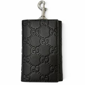Mint condition □ GUCCI 850212 GG emblem leather tri-fold key case/key pouch, current model, black, made in Italy, men's, with box and dust bag.