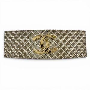 Mint condition ◇ CHANEL vintage 98P Coco Mark Matelassé hair accessory barrette, silver and gold, made in France, women's.